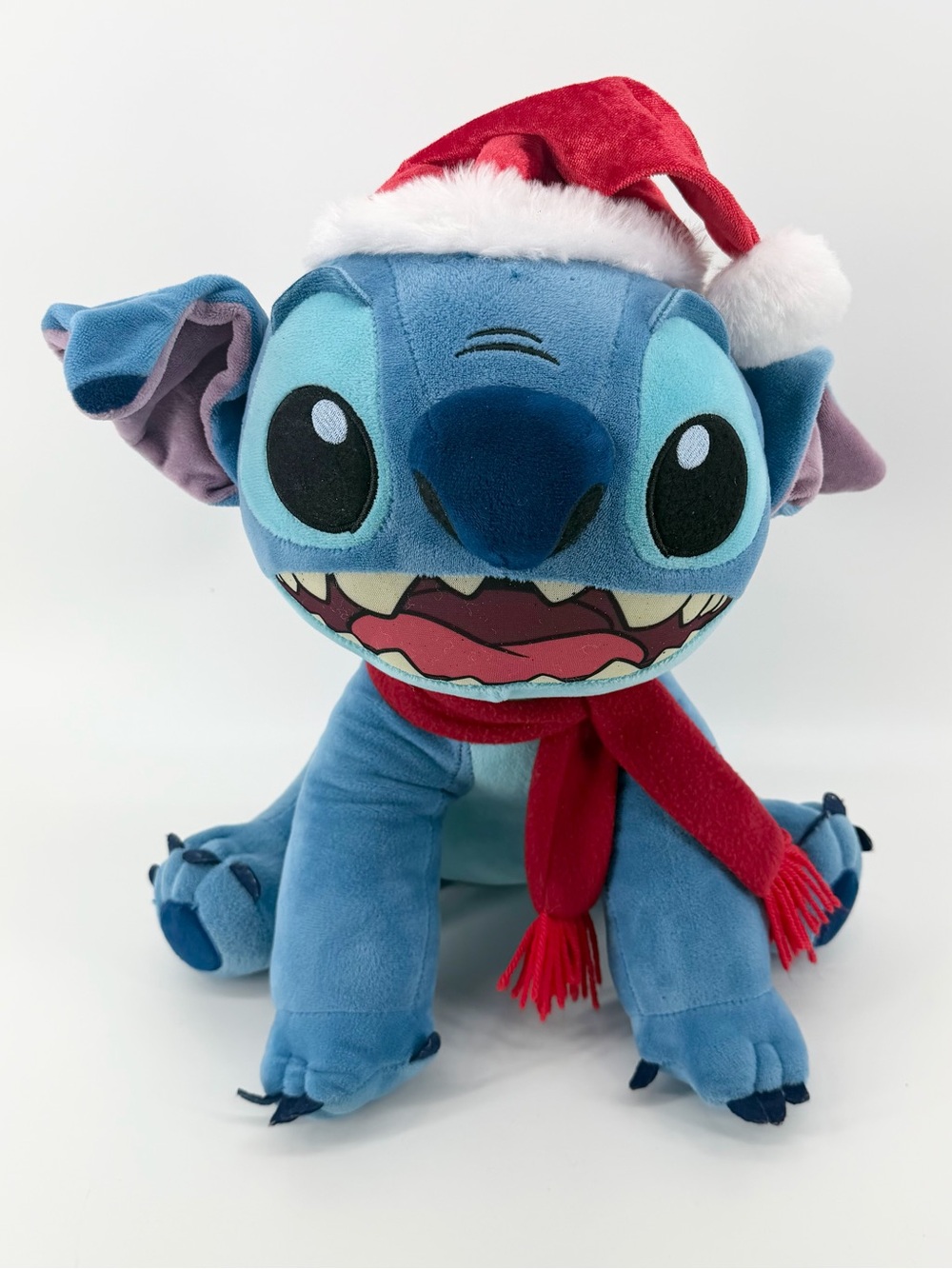 Disney Stitch Holiday Greeter 16” Christmas Plush Santa Hat & Red Scarf